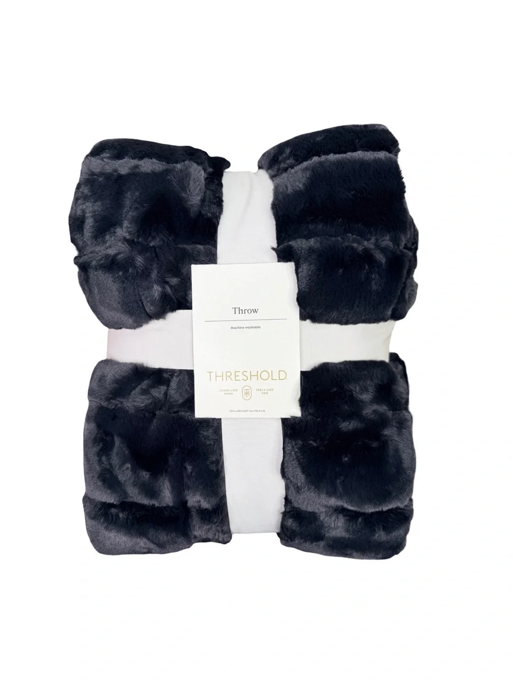 Threshold Faux Fur Throw Blanket - 50” x 60” - Black